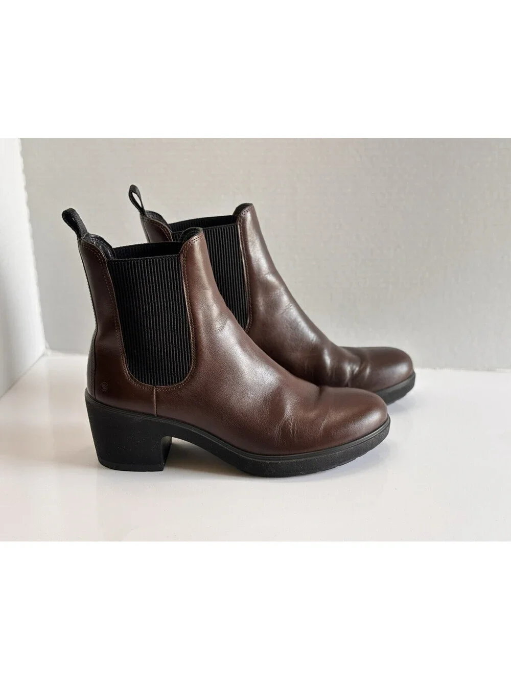 ECCO Metropole Zuric Chelsea Ankle Boots Women's Sz 9.5 Brown Leather Block Heel